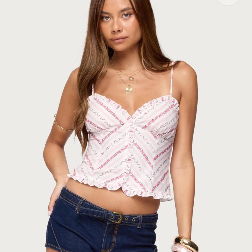 Edikted Pink and White Striped Camisole